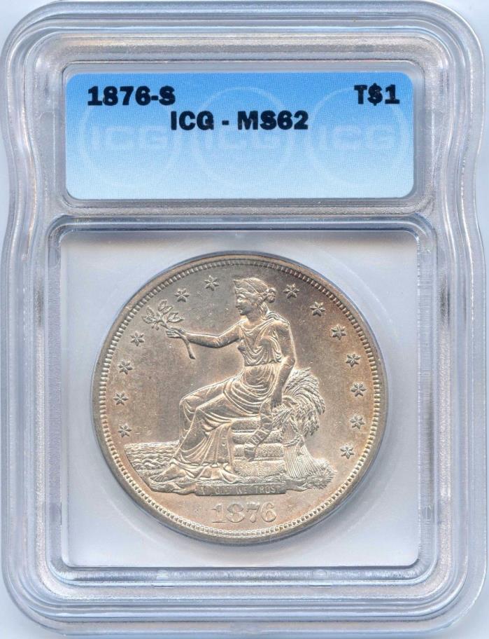 High Grade Silver 1876 S Trade Dollar. ICG Graded MS 62. Lot #2261