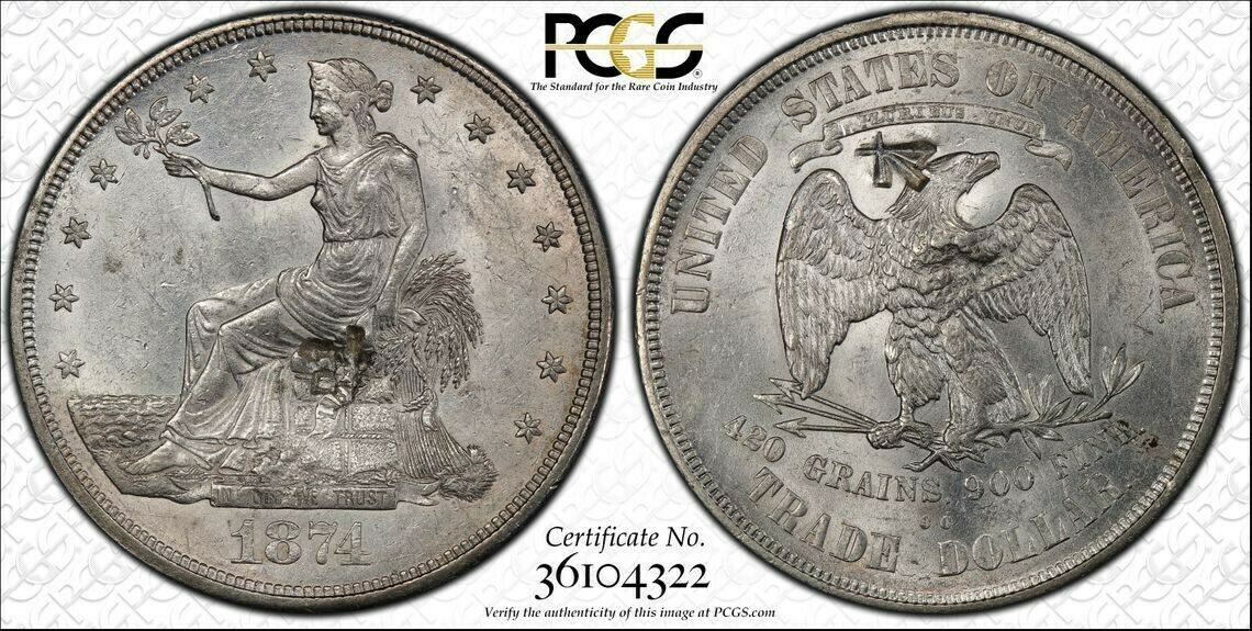 1874-CC Trade Dollar PCGS AU58 Chop Mark