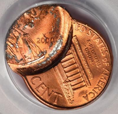 2000 PCGS MS64RD Flip Over Off Center Double Strike Lincoln Cent Mint Error Rare