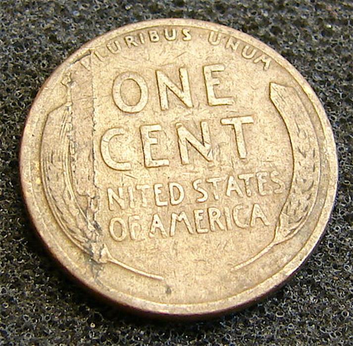 Lincoln Wheat Cent~~~1920~~~Reverse Lamination Error