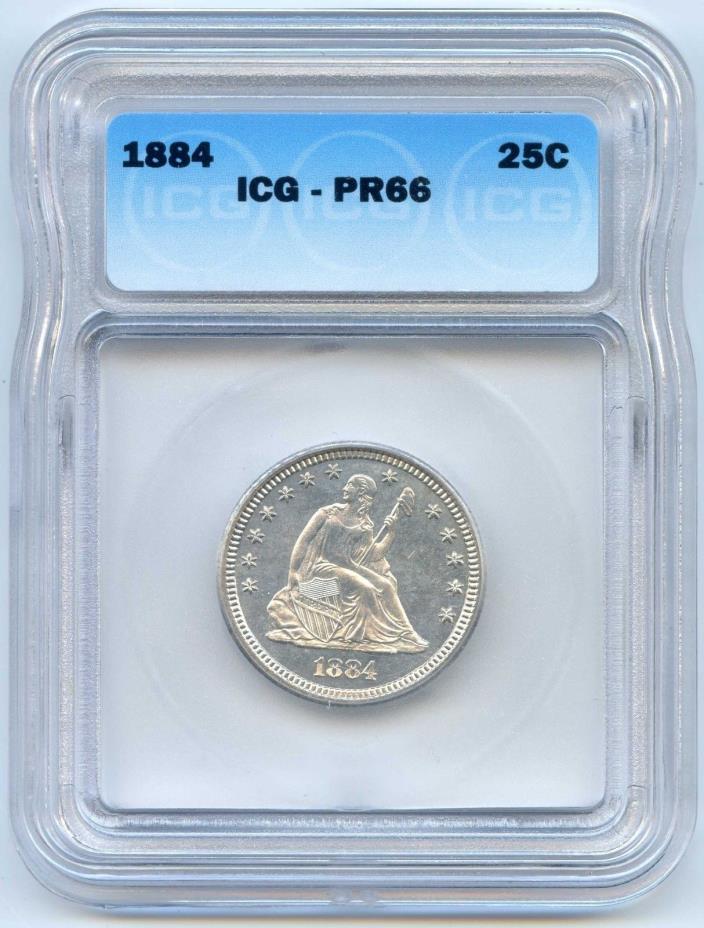 Stunning  1884 25C (Proof) Liberty Seated Quarter. ICG Graded PR 66. Lot #2684