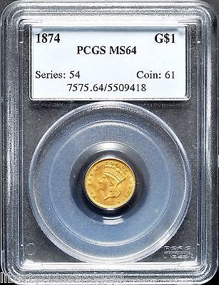 1874 Indian Princess Gold $1 Dollar PCGS MS 64