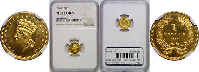 1861 $1 Gold Coin NGC PR-65 Cameo