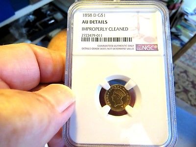 RARE NGC AU DETAILS 1858-D $1 INDIAN HEAD  GOLD  COIN