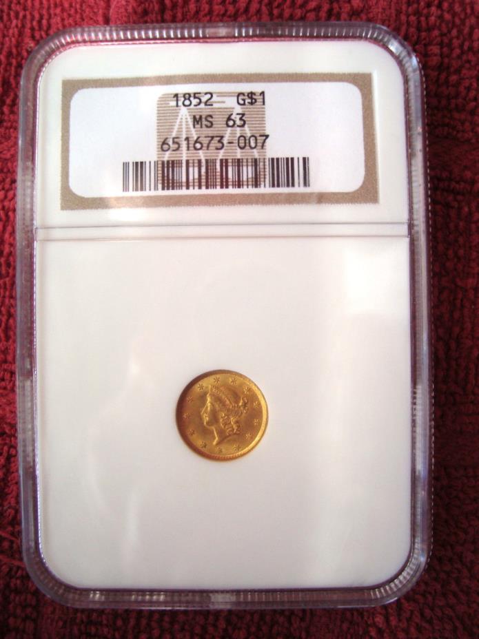 1852 G$1 GOLD DOLLAR $1 NGC MS63 GOLD COIN