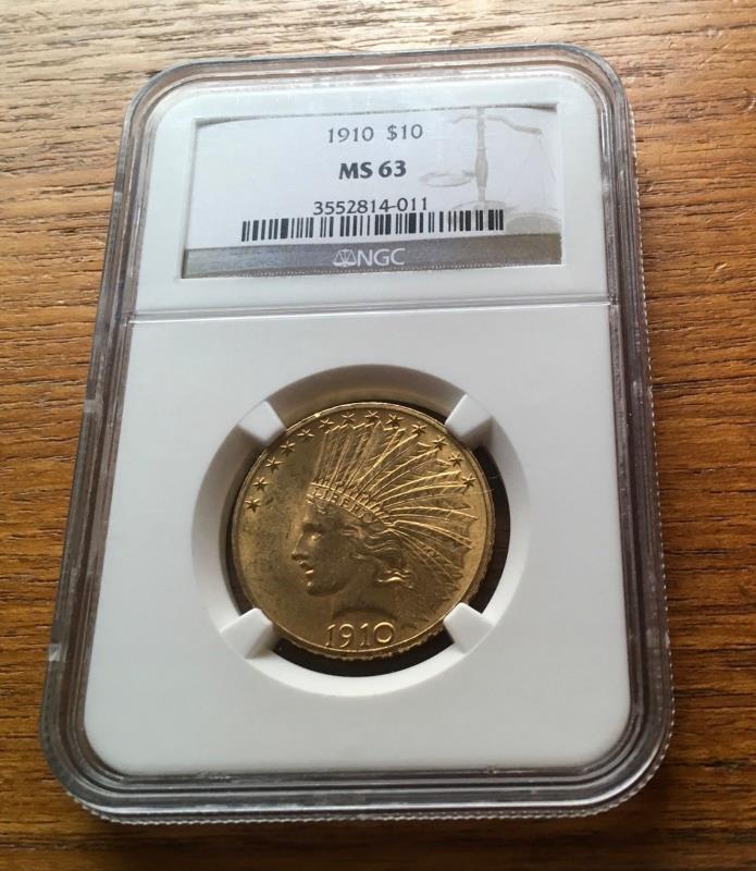 1910 P $10 INDIAN EAGLE NGC MS63. BETTER DATE