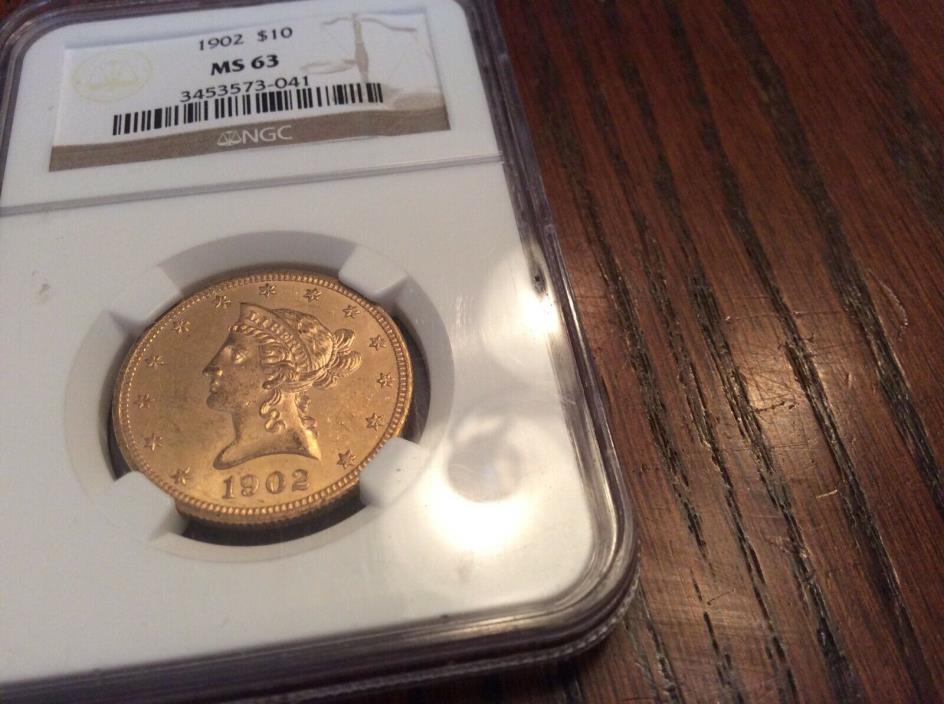 1902 $10 LIBERTY GOLD COIN, NGC MS63, BETTER DATE