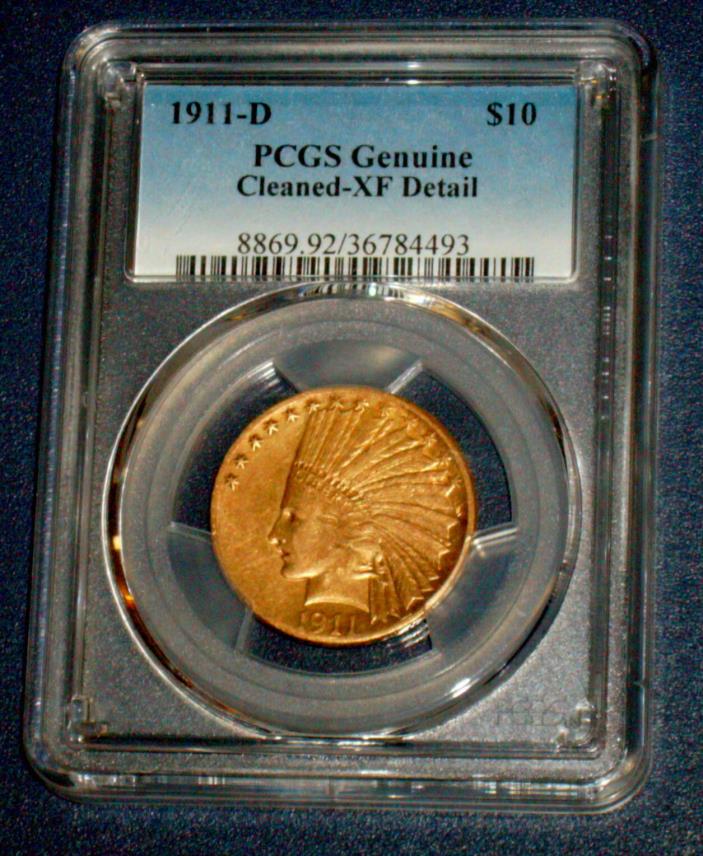 PCGS Rare 1911 d Ten Dollar INDIAN GOLD $10 Denver Mint XF Eagle U,S. Coin