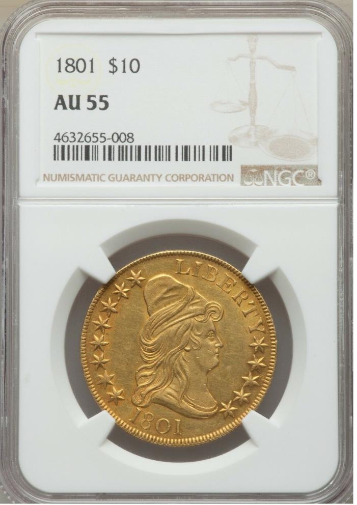 1801 $10 Gold Capped Bust Heraldic Eagle Ten Dollar AU55 NGC 4632655-008