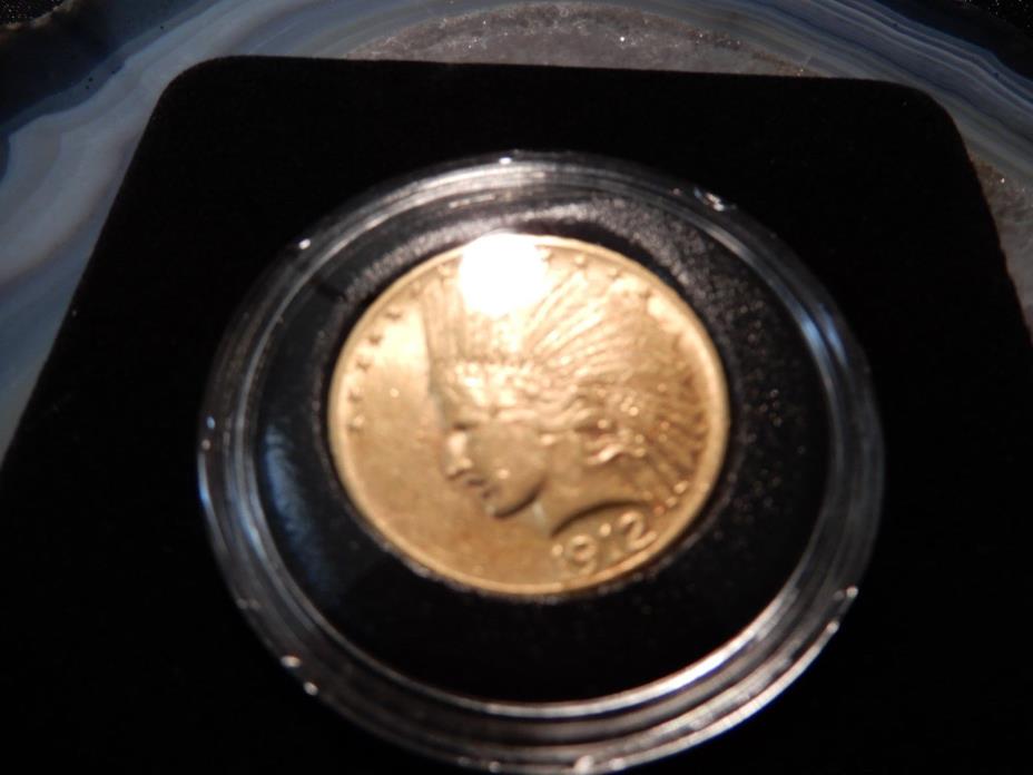1912 Indian Head US Gold Coin $10 New York Mint COA .900 XF (Ref: Coin #2)