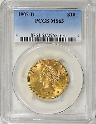 1907-D $10 PCGS MS 63 MS GRADE Eagle RARE DATE, GORGEOUS, ONLY 70 GRADED MS 63!!