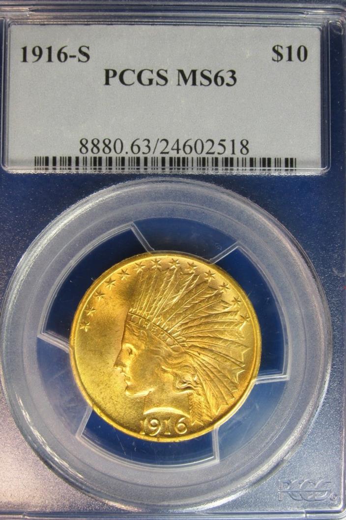 1916-S $10 Gold Indian PCGS MS 63 RARE High Grade [518]