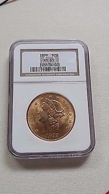 1899 $20 LIBERTY HEAD US GOLD COIN NGC MS63