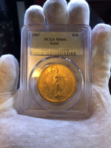 1907 $20 GOLD PCGS MS64 St. GAUDENS DOUBLE Eagle Dollar *BRIGHT EX HERITAGE COIN