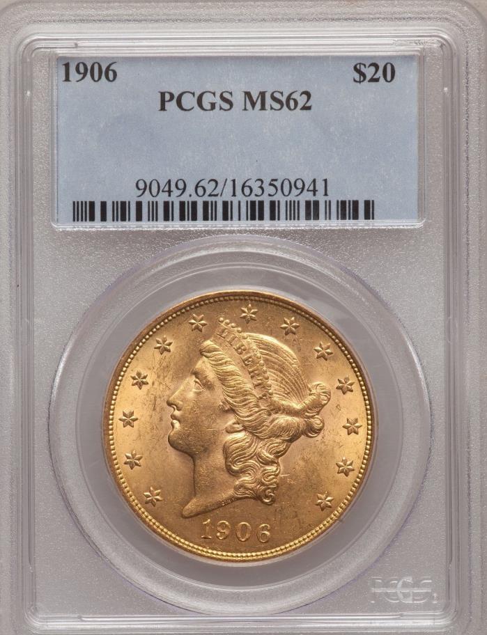 RARE 1906 P MS62 PCGS Certified Liberty Double Eagle Beautiful Coin