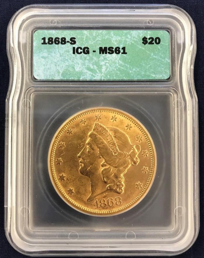 Liberty Head $20 Gold Double Eagle - 1868 S - ICG MS 61 - 2781322601