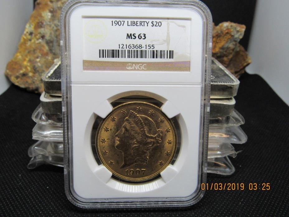 USA 1907 LIBERTY $20 Gold NGC MS63 * Estate Find * Low #121638-155