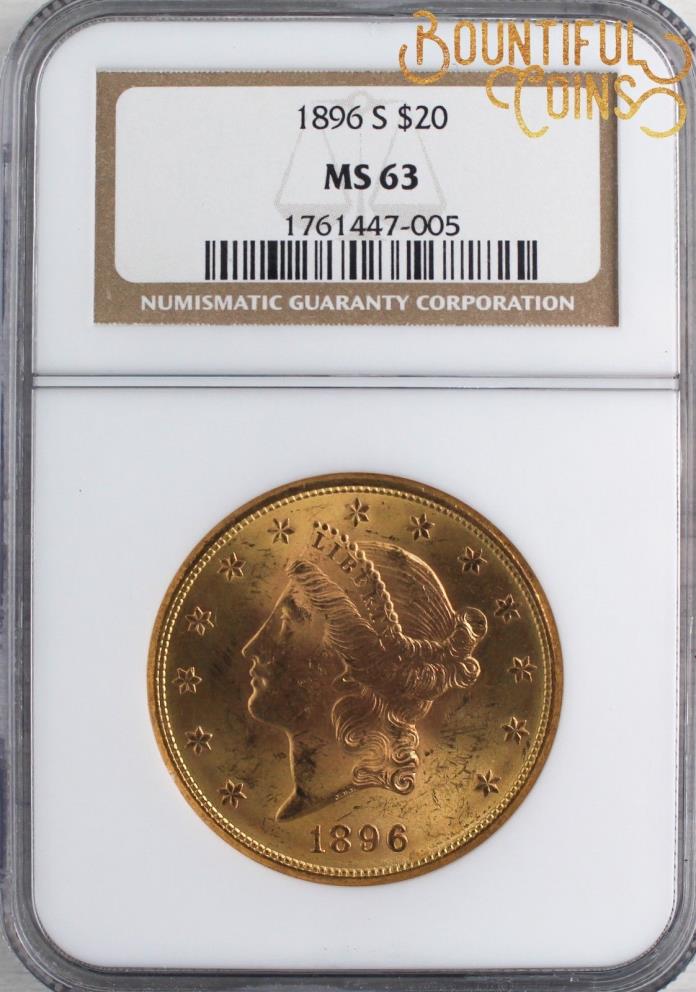 ~1896 S NGS MS 63 Gold Liberty Head Double Eagle $20 Twenty Dollars (U88)~