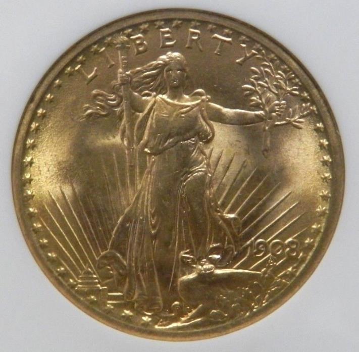 1908 $20 WELLS FARGO NEVADA St. Gaudens Gold Coin NGC MS66