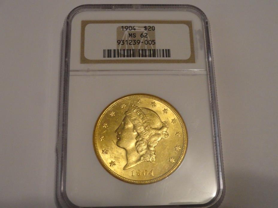 1904 $20 Twenty Dollar Gold MS62 NGC Liberty Mint State 62