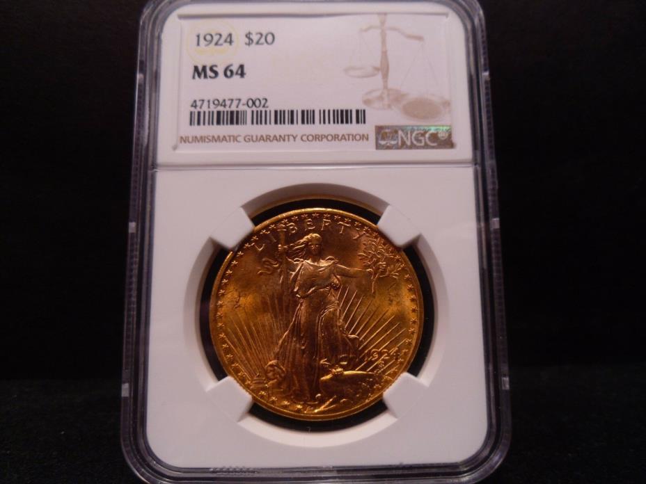 1924 MS64 $20 Saint Gaudens Double Eagle NGC Certified - Super Nice For Grade !