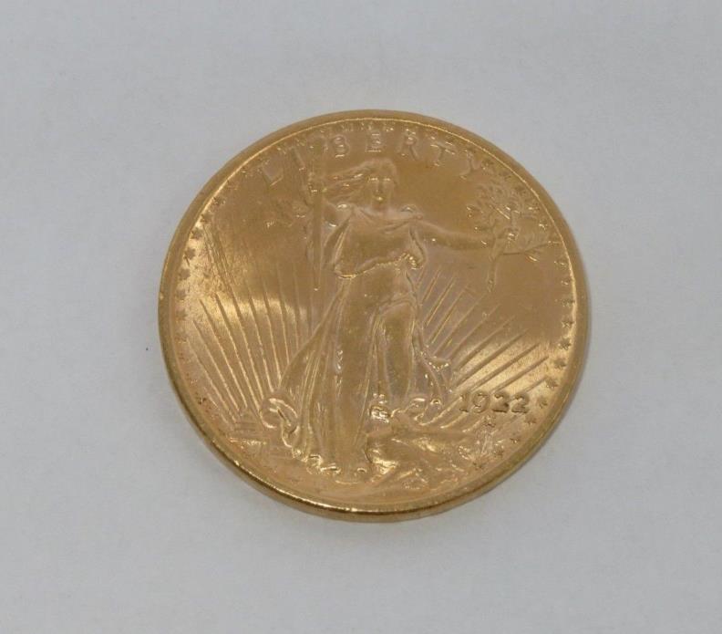 1922 SAINT GAUDENS $20 Double Eagle Gold Coin, US Mint. Augustus St. Gaudens