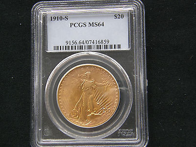 1910-S MS 64 $20.00 GOLD SAINT GAUDENS DOUBLE EAGLE PCGS CERTIFIED