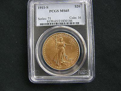 1911-S MS 65 $20.00 GOLD SAINT GAUDENS DOUBLE EAGLE PCGS CERTIFIED