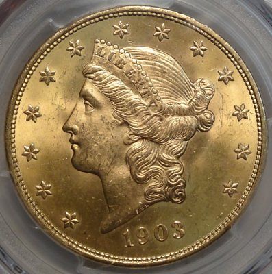 1903 $20 Liberty Double Eagle, PCGS MS-64+, Bright Near Gem BU Coin, PQ!