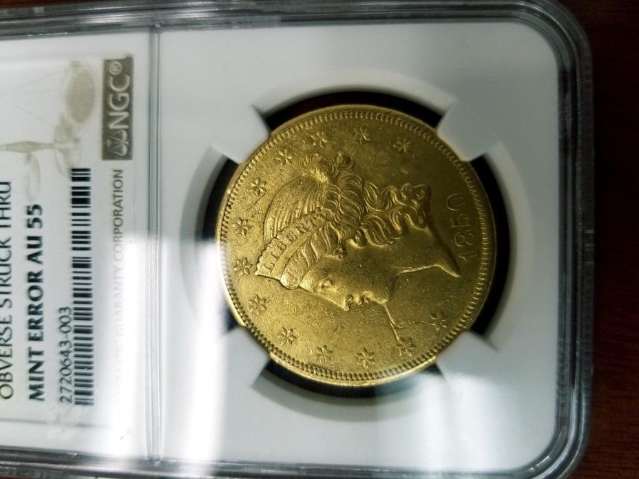 1852-O $20 GOLD LIBERTY AU-55 MINT ERROR
