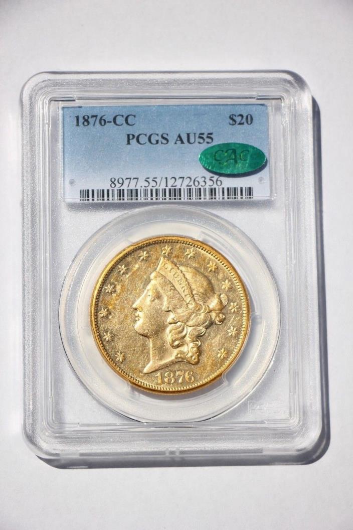 1876-CC $20 PCGS AU55 - CAC - CC-Mint Issue - Liberty Double Eagle - Gold Coin