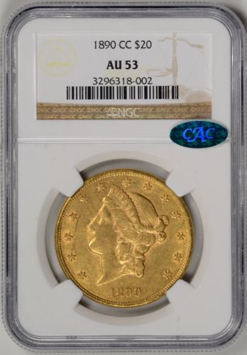 1890-CC  $20 Gold  NGC  AU53  *  CAC Approved Carson City Gold  *  #3296318-002