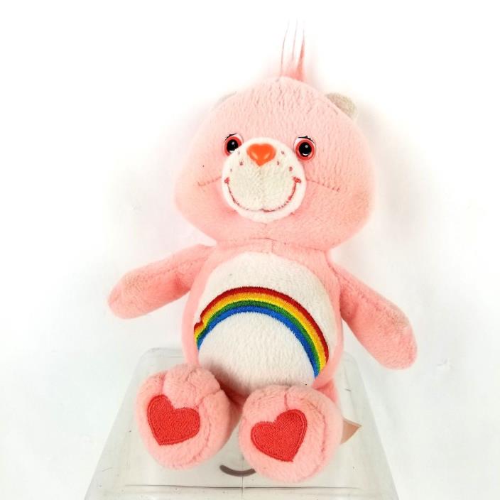 CARE BEARS CHEER Pink Teddy Beanie 8 Inch Plush Bear Rainbow Hearts Toy 2002