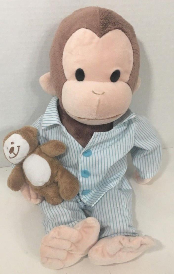 Curious George Plush blue white striped pajamas teddy bear Houghton Mifflin