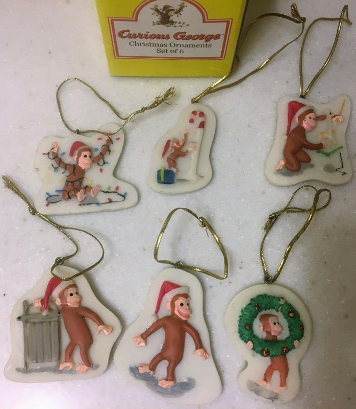 Set of 6 CURIOUS GEORGE small Christmas Ornaments Universal Studios decorations