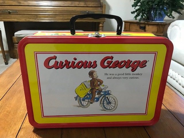 Rare Very Large Curious George Collectible Tin Keepsake box or briefcase 13x9x4