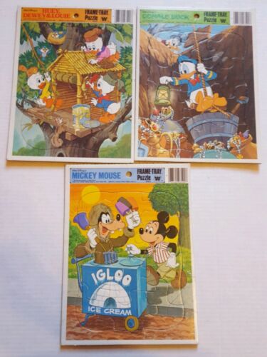 3 Whitman Frame-Tray Puzzles 1981 Walt Disney's DONALD DUCK  Mickey Huey Dewey