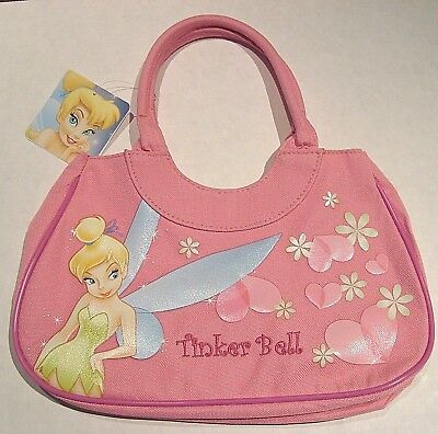 Tinkerbell Disney Purse Bag -Pink w/ Glittery Tinker Bell Hearts & Flowers