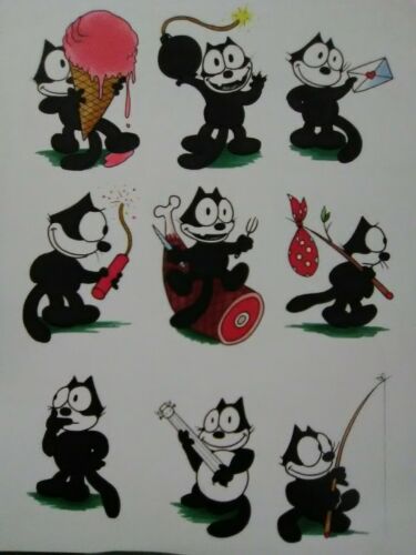 x9 (NINE) Felix card prints SET Classic Cat ART comic cartoon LOT drawing ACEO 1