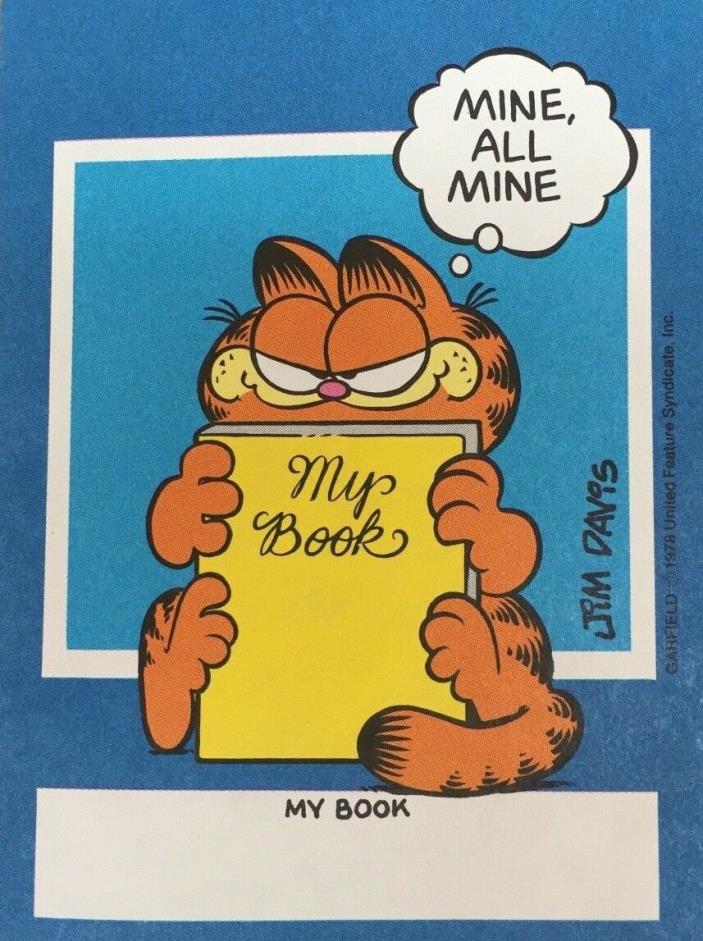 Vintage Garfield the Cat Book Plate Stickers Mine, All Mine - Box - Jim Davis