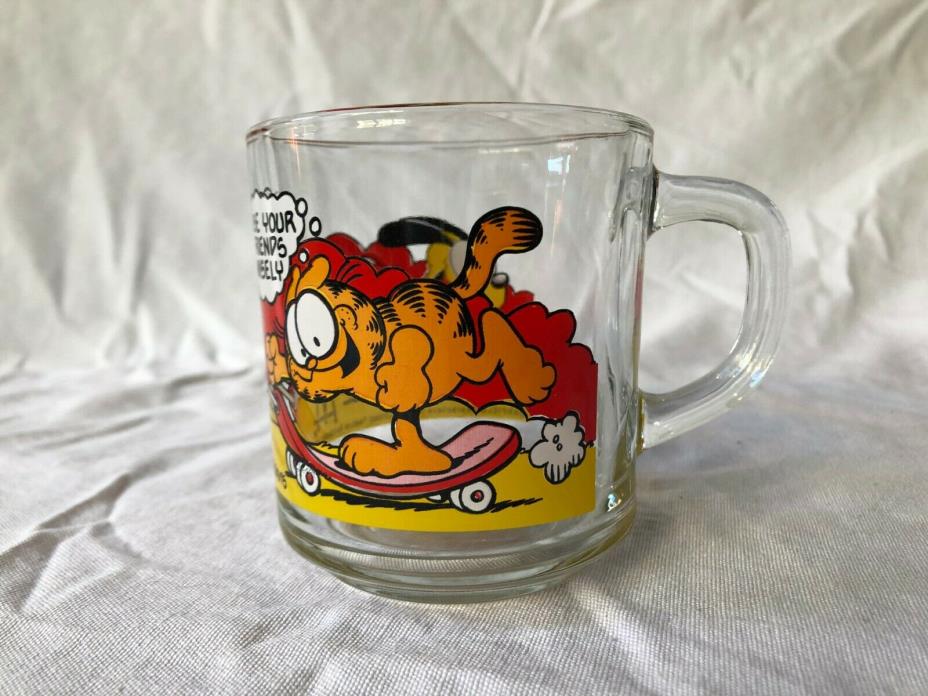 Vintage McDonald's Garfield  on Skateboard, Odie Glass Coffee Cup Mug