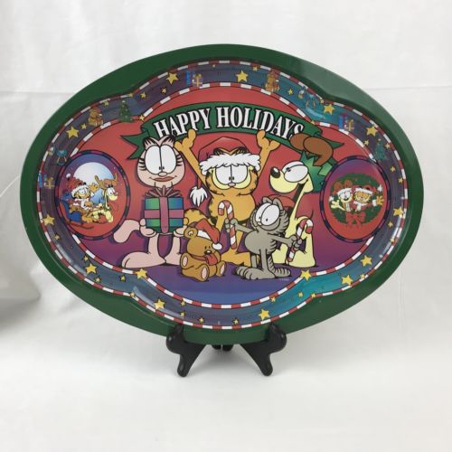 PAWS Happy Holidays Garfield Tray Serving Tin Metal Friends Odie Arlene Giftco
