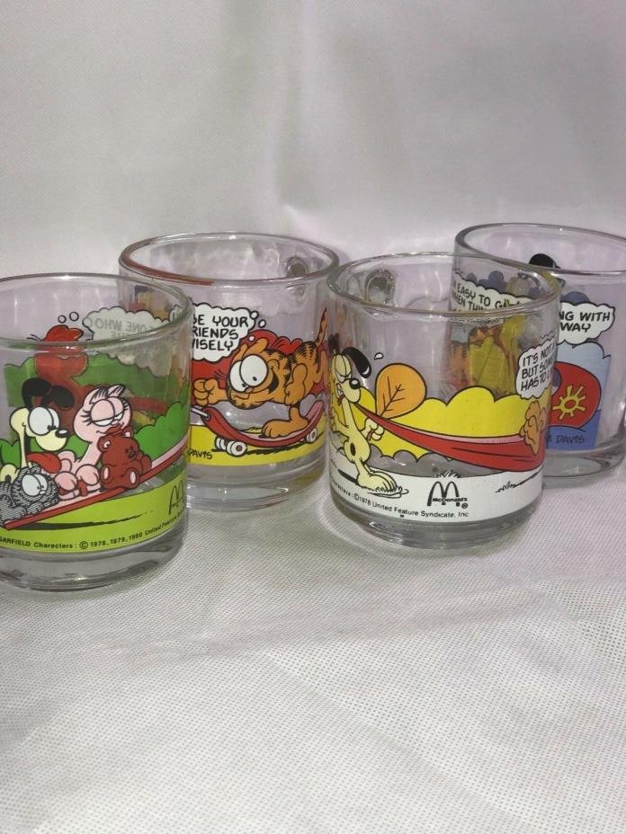 Vintage 1978 Garfield Characters McDonald's Glass Mugs Glasses