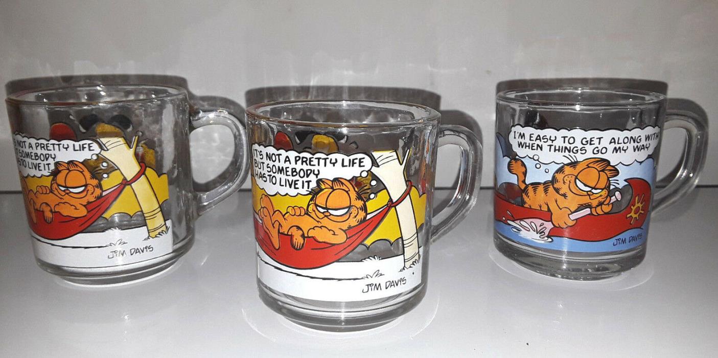 Vintage 1978 McDonalds Garfield and Odie Glass Mug Cup Lot Of 3