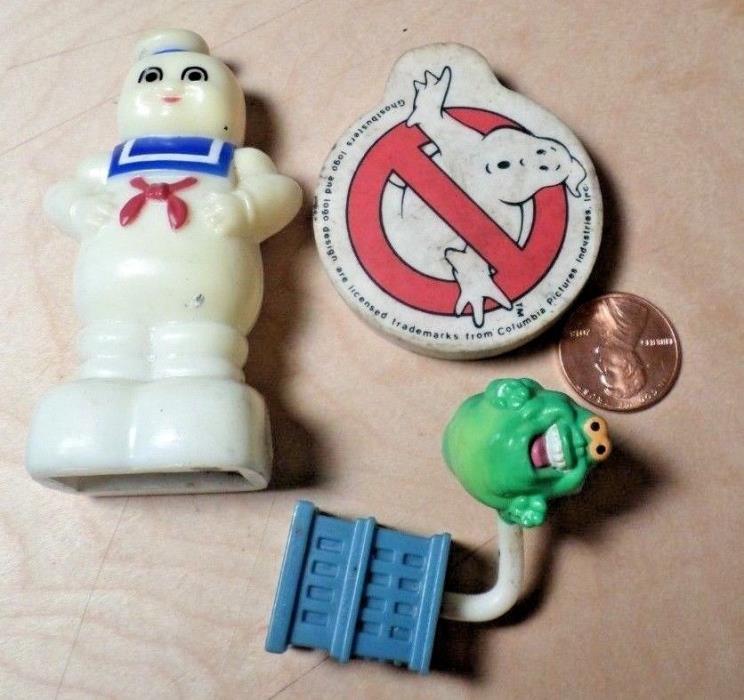Vintage Ghostbuster Pencil Set~Eraser~Slimer Pencil Topper~Marshmallow Man~1987