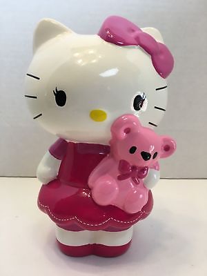 Hello Kitty Sanrio Piggy Bank Ceramic Pink Dress Bear w/ Bottom Stopper