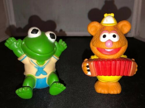 Vintage Rubber Kermit Fozzie Bear Remco Baby Toy 1989 Squeaks