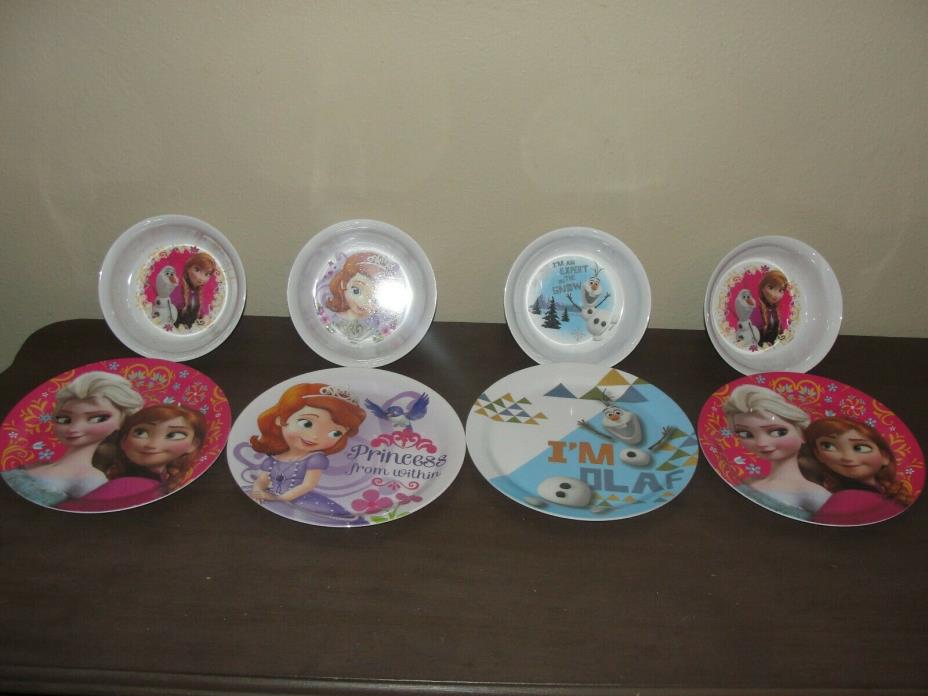 4 sets DISNEY PRINCESS FROZEN Pink  Melamine Plates Bowls Zak! Designs
