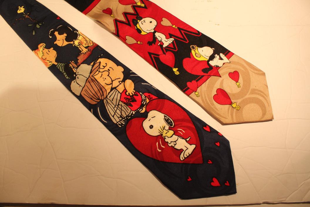 Vintage Snoopy Charlie Brown Neck Ties 100% Silk Men's Valentine’s Love Theme EC