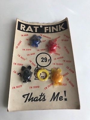 Rat Fink 1960s Gumball Machine Ring Set MOC Sealed Rare Slot Car
